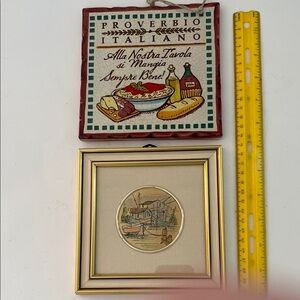 Italian Proverb Art tile and Artini sculptured engraving with Gold Frame